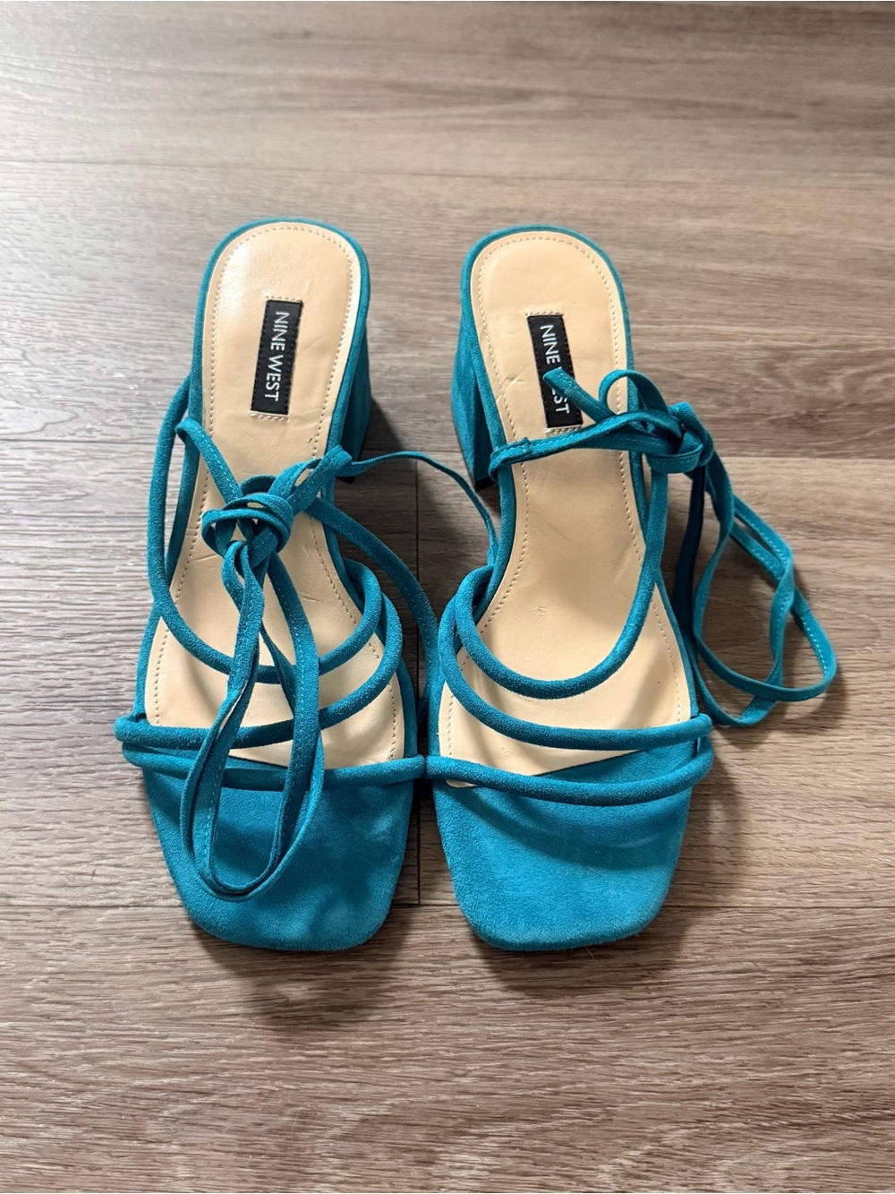 Nine West Teal Lace-Up Block Heel Sandals